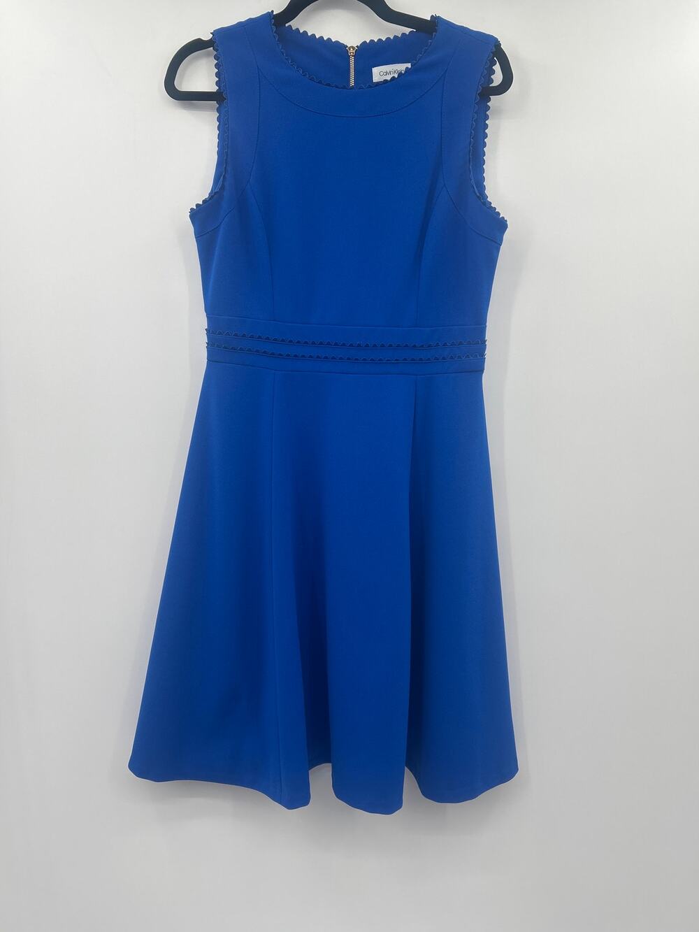 Calvin Klein Women’s Blue Fit Flare Dress Size 8 Sleeveless Wedding Work Preppy